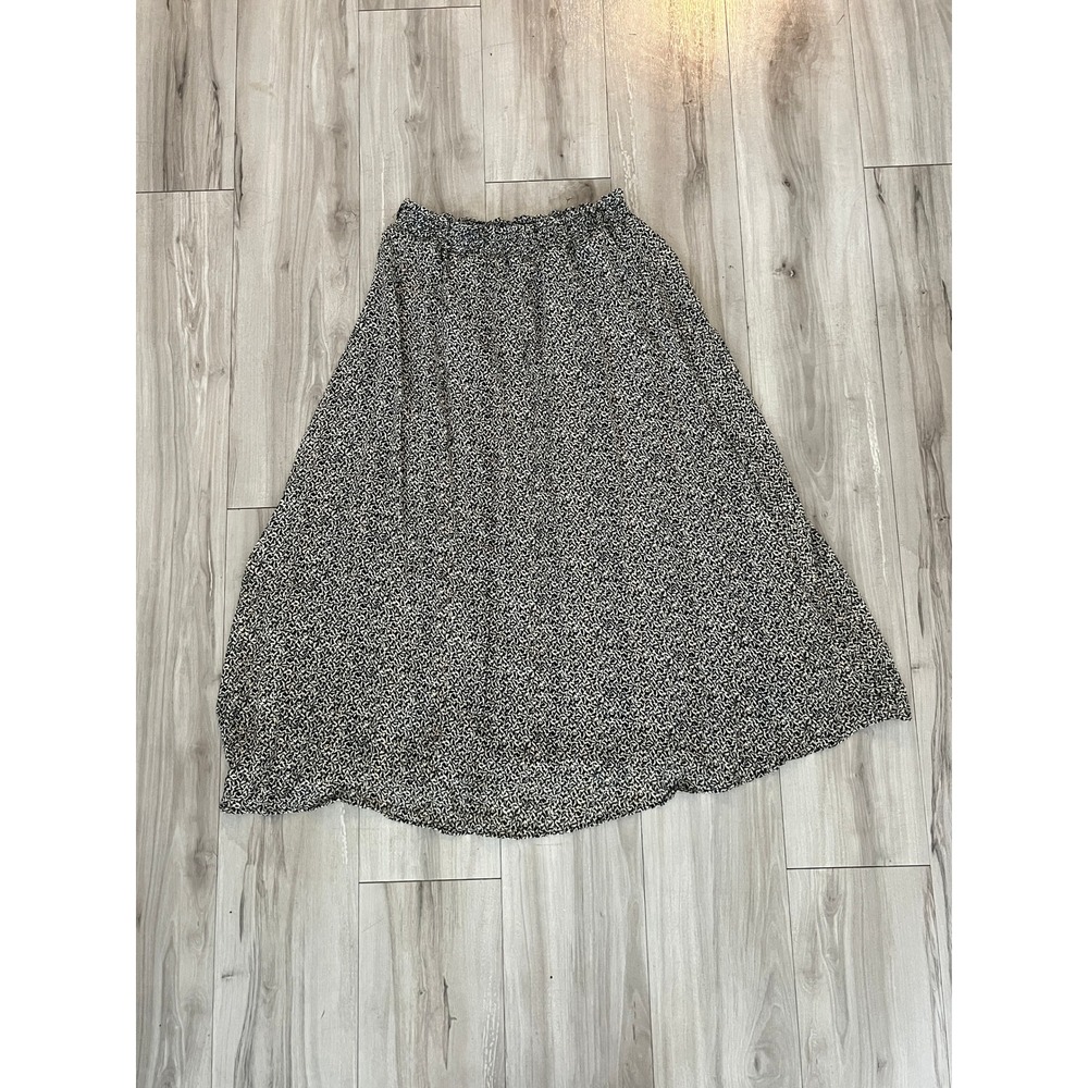 Lark + Grey Black Cream Geometric Smocked Waist Midi Skirt Lurex Shimmer Small